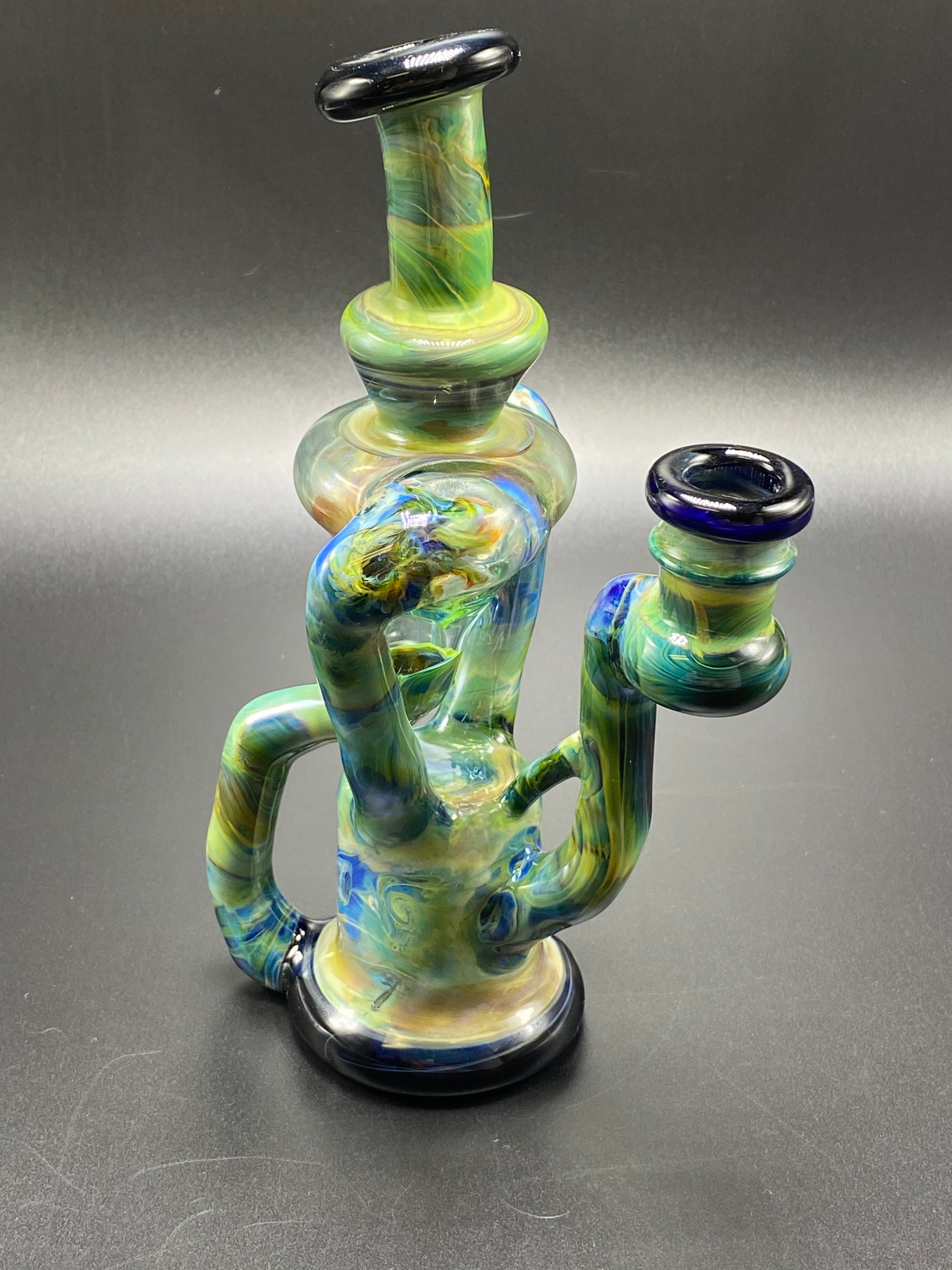 SpunOut Glass / Duel Uptake Recycler (Multi-Colors) Cobalt & RainDrop
