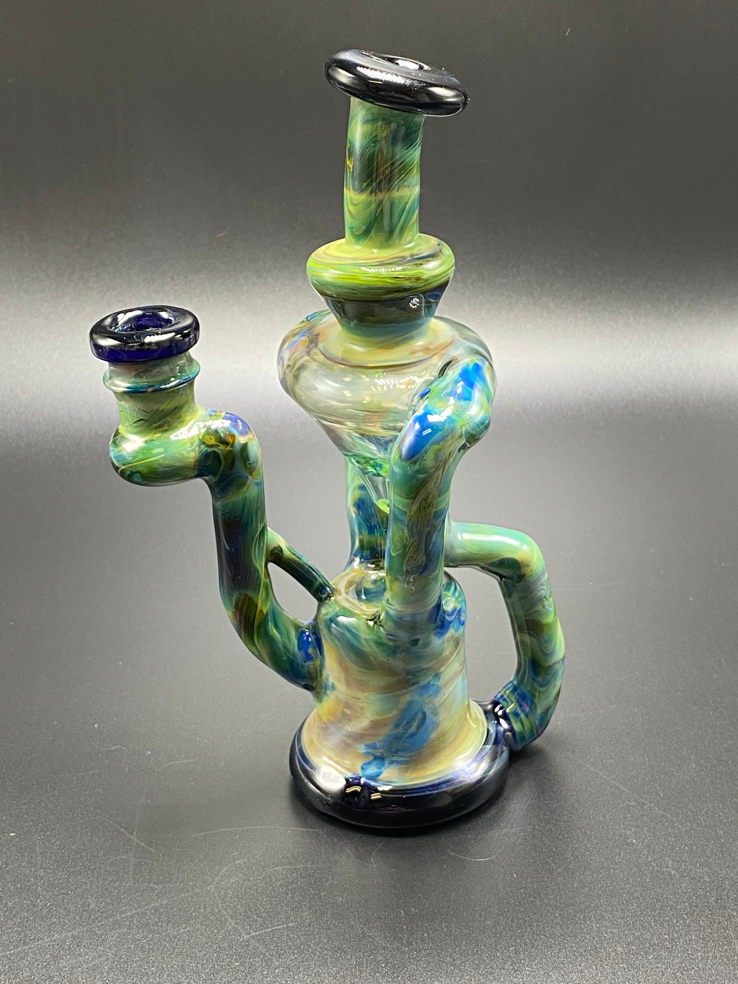 SpunOut Glass / Duel Uptake Recycler (Multi-Colors) Cobalt & RainDrop
