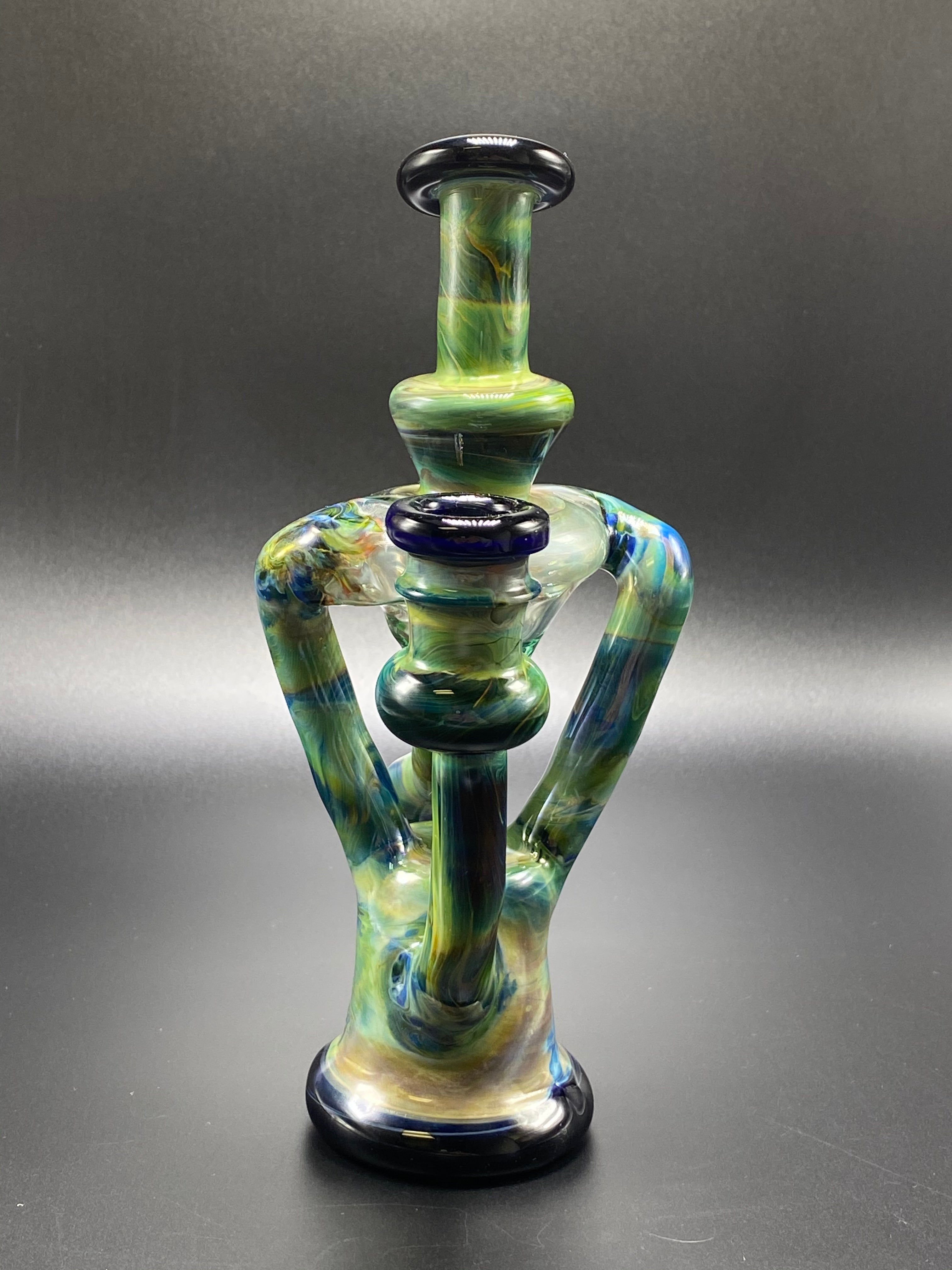 SpunOut Glass / Duel Uptake Recycler (Multi-Colors) Cobalt & RainDrop