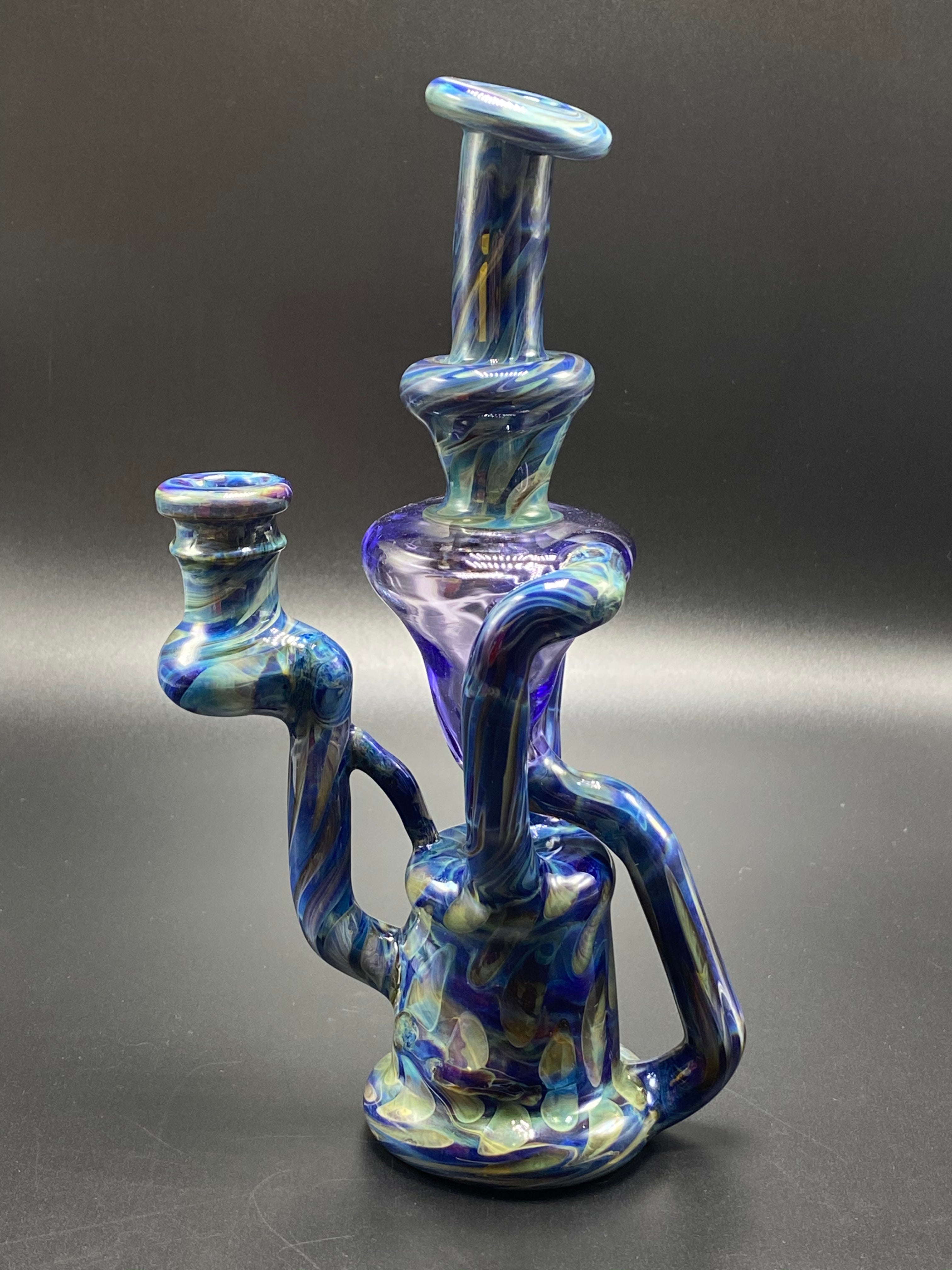SpunOut Glass / Duel Uptake Recycler (Multi-Colors) Cobalt & RainDrop
