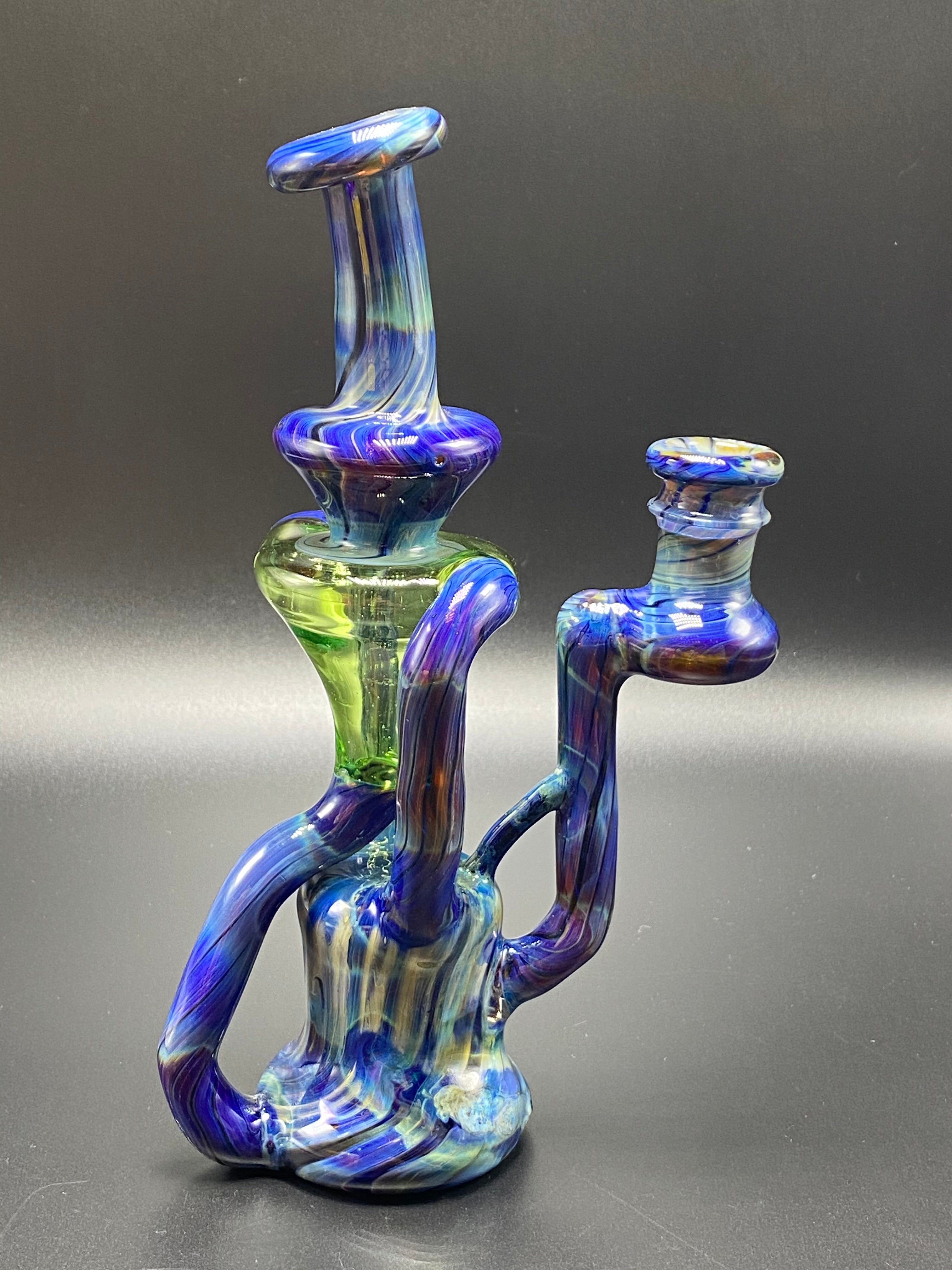 SpunOut Glass / Duel Uptake Recycler (Multi-Colors) Cobalt & RainDrop